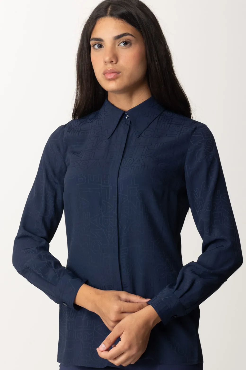 Donna Elisabetta Franchi Camicia In Georgette con Stampa Lettering