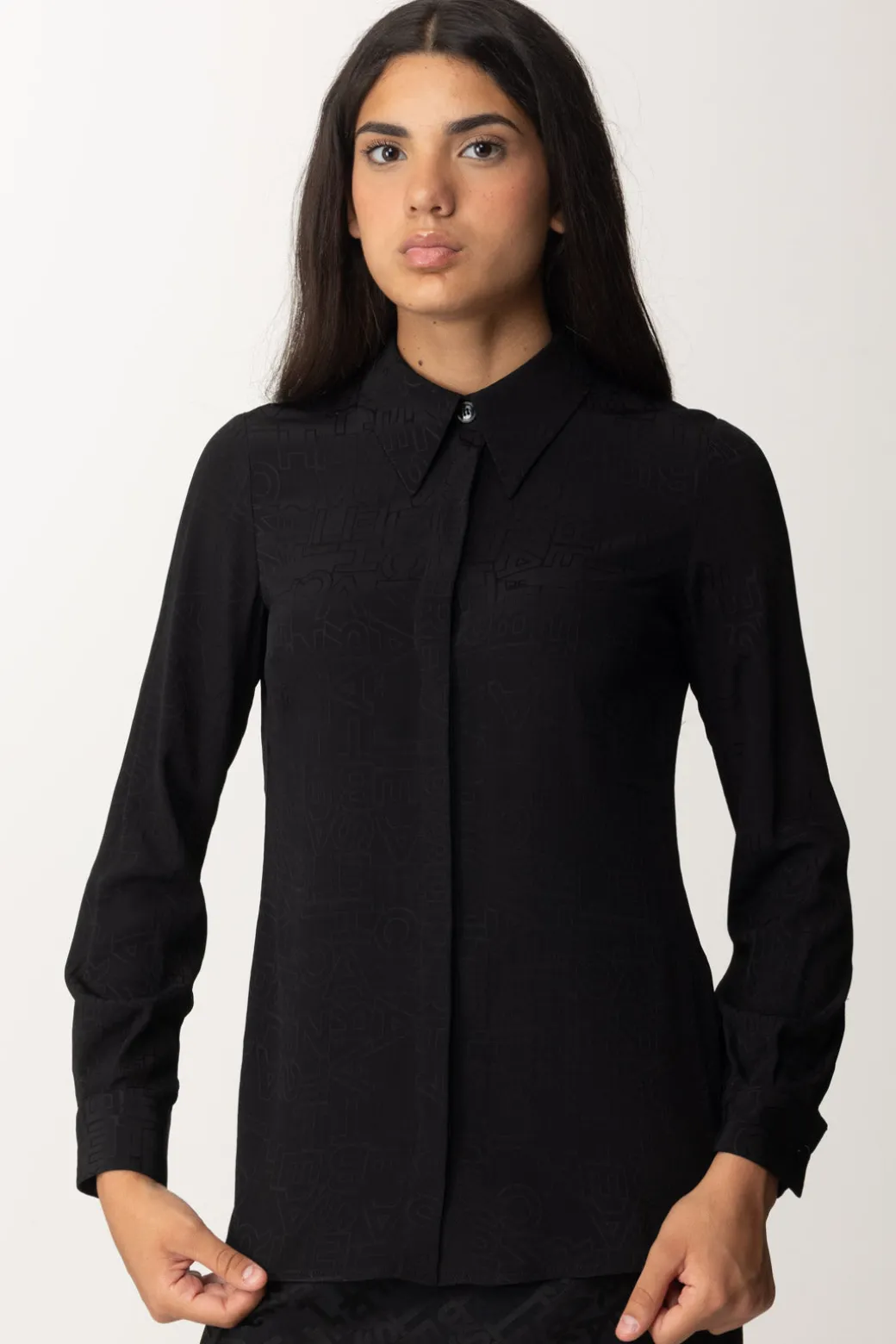 Donna Elisabetta Franchi Camicia In Georgette con Stampa Lettering
