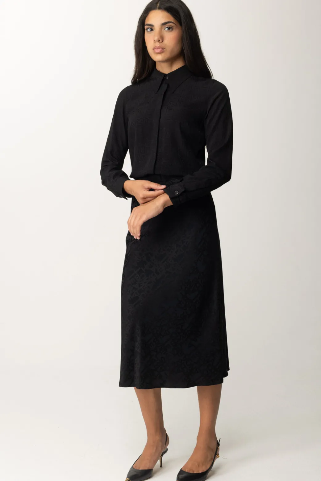 Donna Elisabetta Franchi Camicia In Georgette con Stampa Lettering