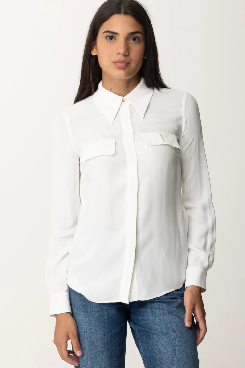 Donna Elisabetta Franchi Camicia In Georgette con Tasche Ricamate