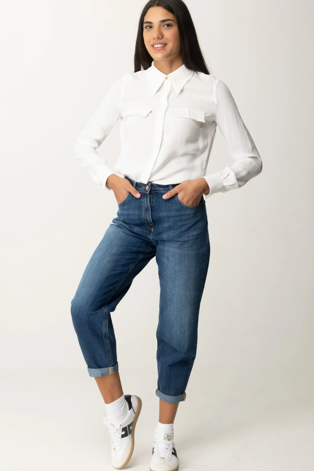 Donna Elisabetta Franchi Camicia In Georgette con Tasche Ricamate