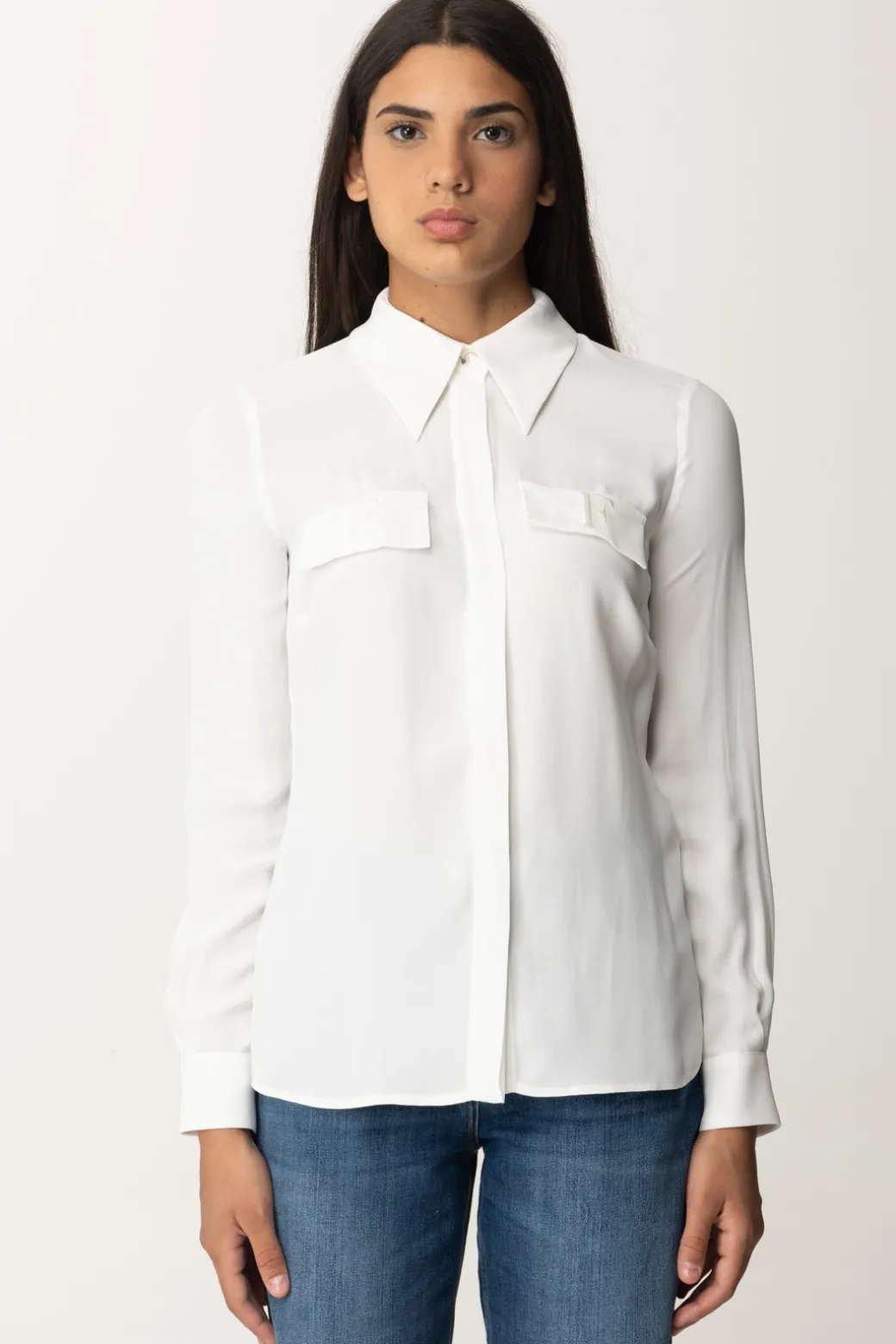 Donna Elisabetta Franchi Camicia In Georgette con Tasche Ricamate