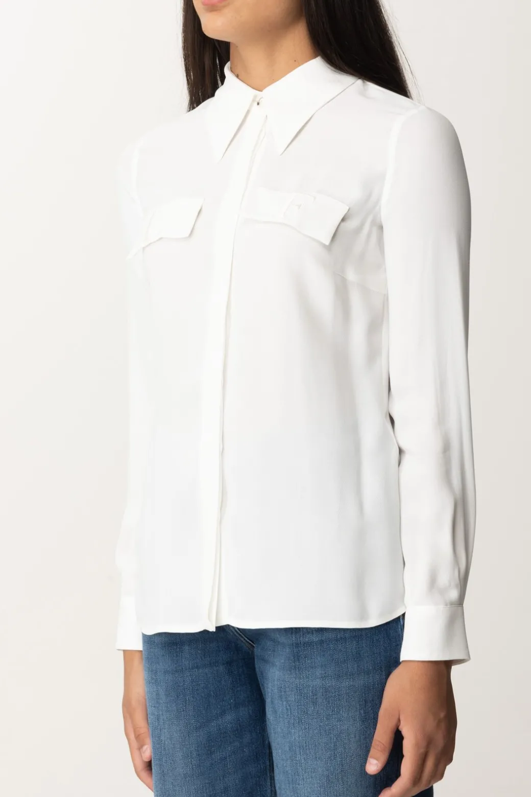 Donna Elisabetta Franchi Camicia In Georgette con Tasche Ricamate