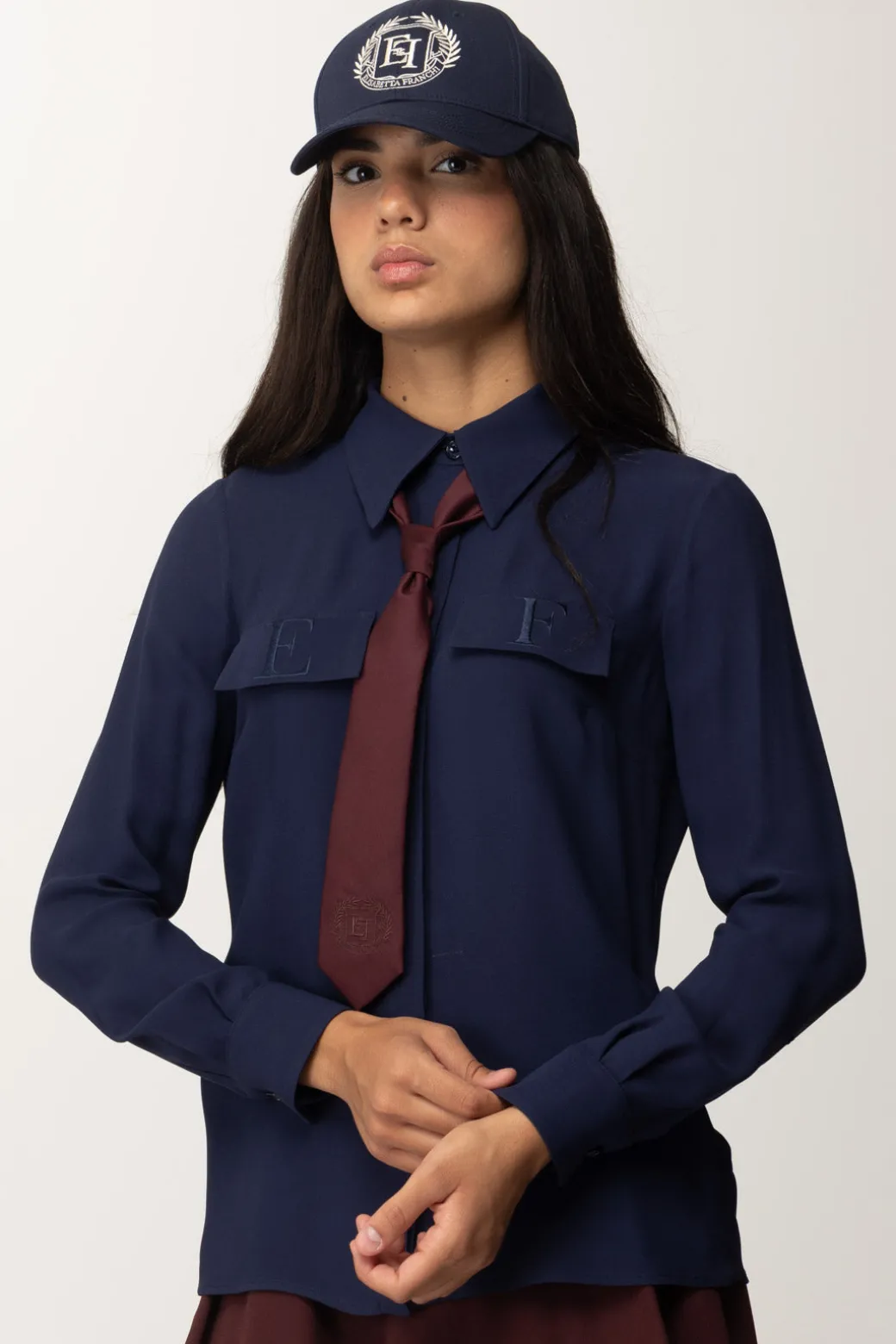Donna Elisabetta Franchi Camicia In Georgette con Tasche Ricamate