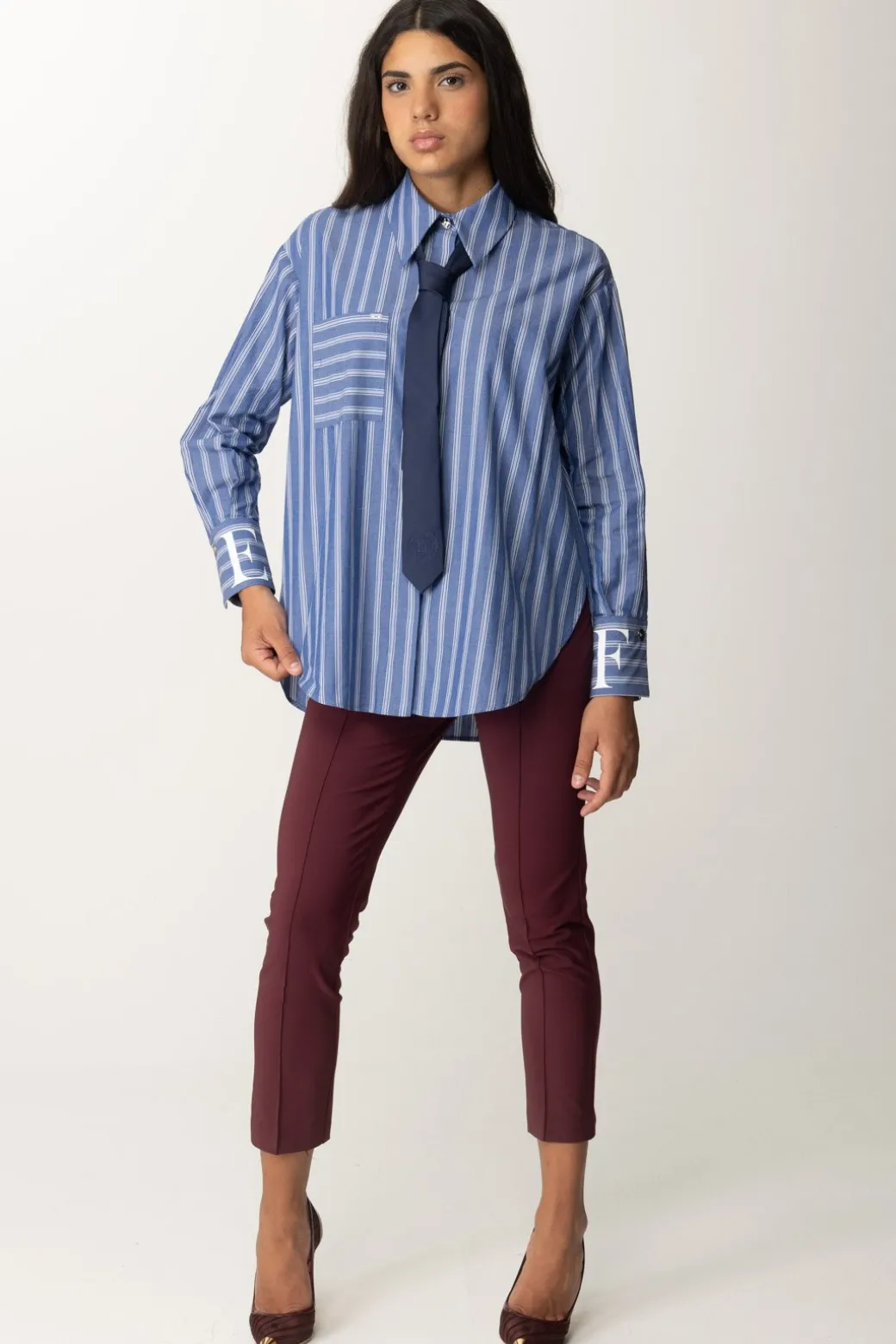 Donna Elisabetta Franchi Camicia In Popeline a Righe