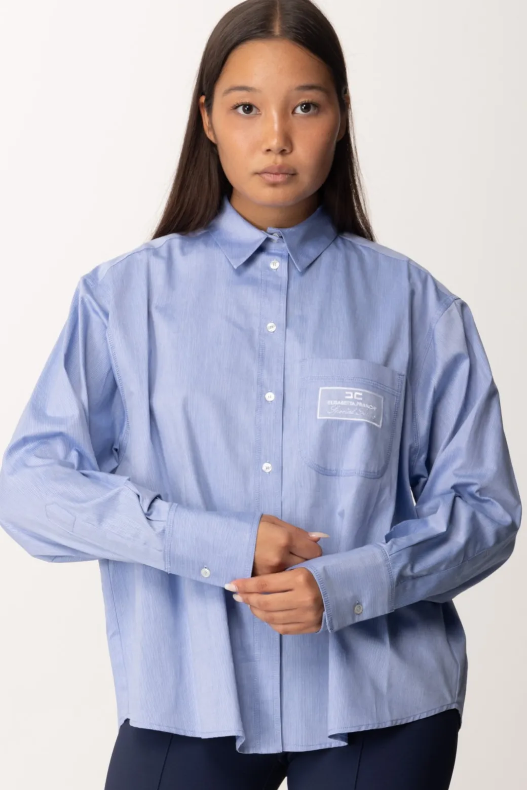 Donna Elisabetta Franchi Camicia In Popeline con Etichetta Logo