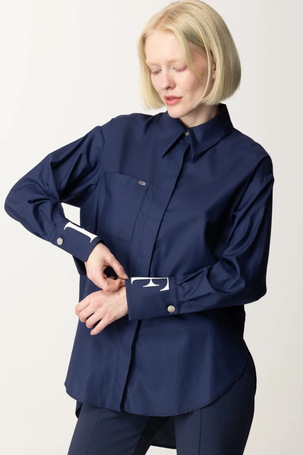 Donna Elisabetta Franchi Camicia In Popeline con Polsini Logati