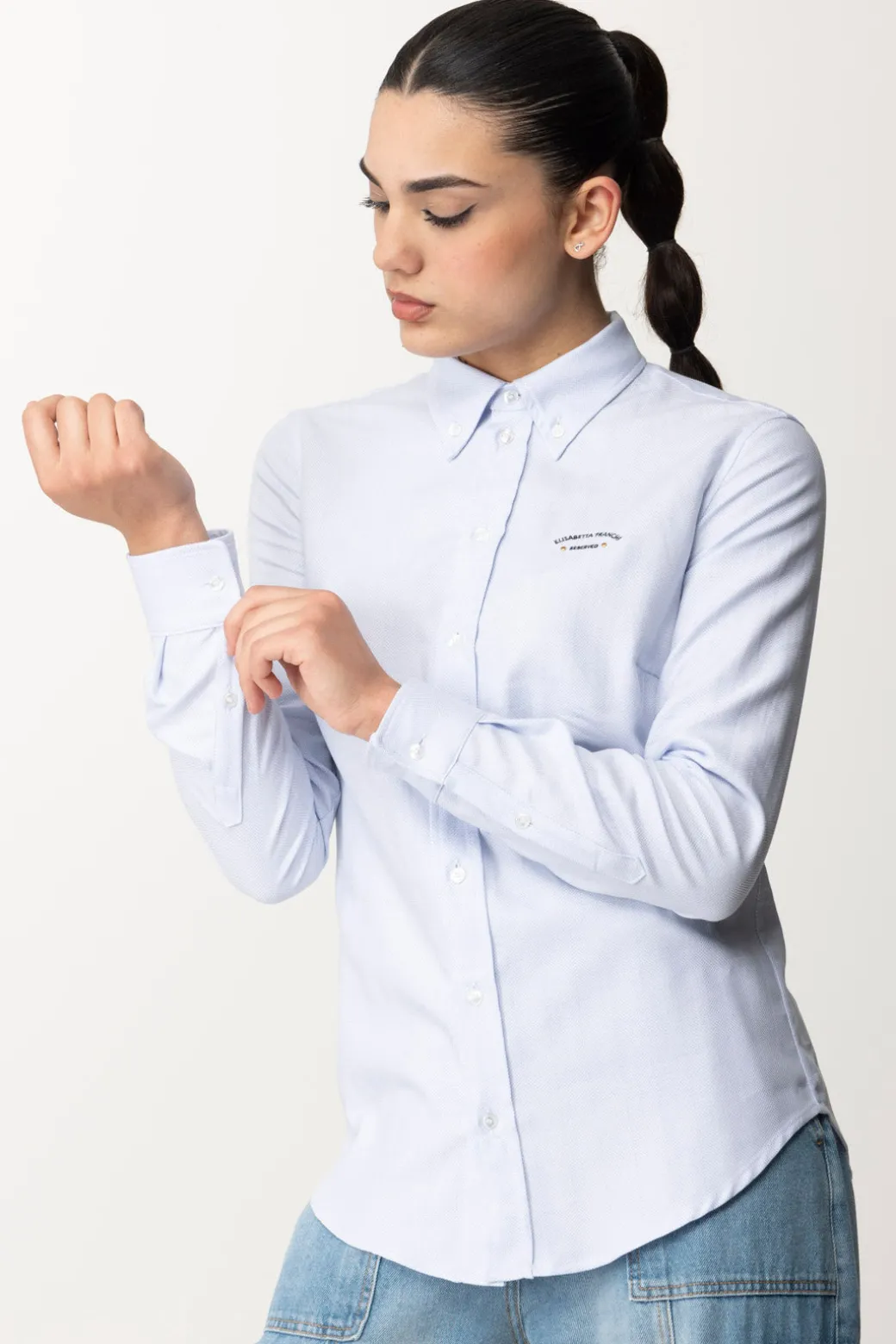 Donna Elisabetta Franchi Camicia In Popeline Ricamo Logo