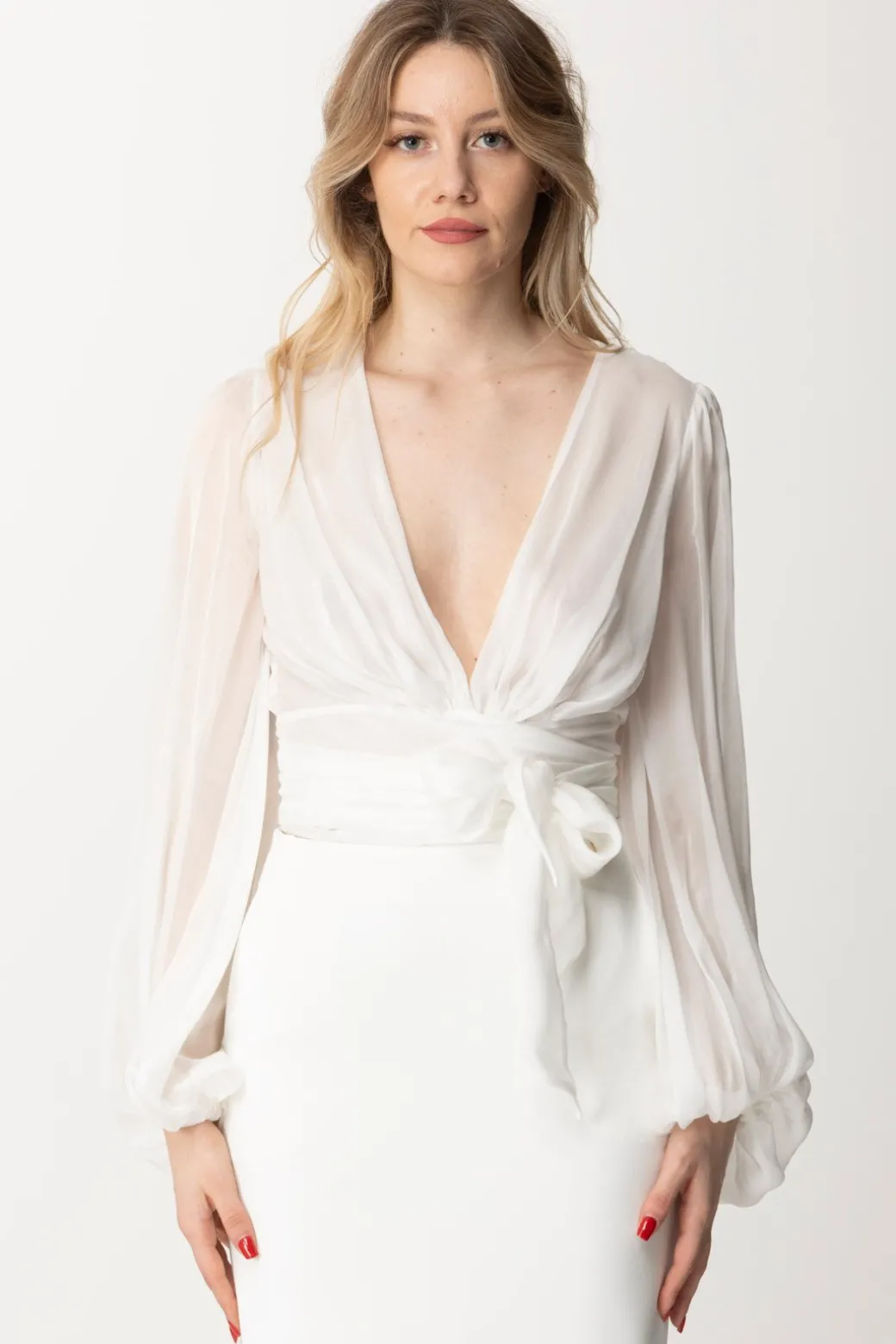 Donna Elisabetta Franchi Camicia In Voile Di Seta con Maniche Arricciate