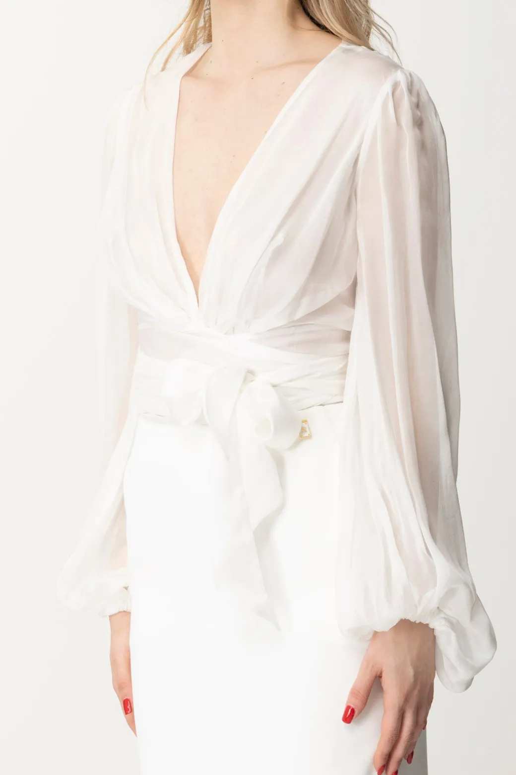 Donna Elisabetta Franchi Camicia In Voile Di Seta con Maniche Arricciate