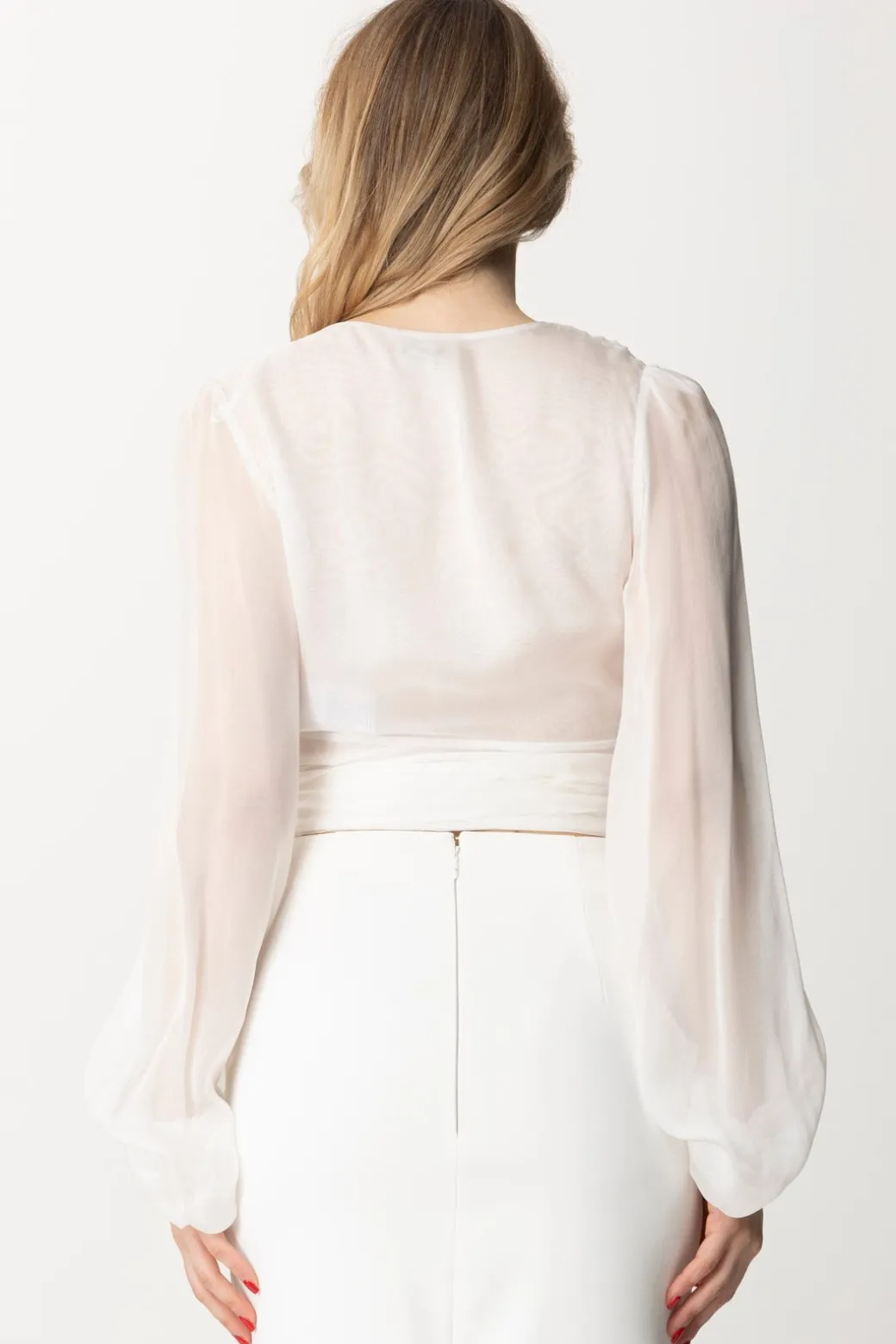 Donna Elisabetta Franchi Camicia In Voile Di Seta con Maniche Arricciate