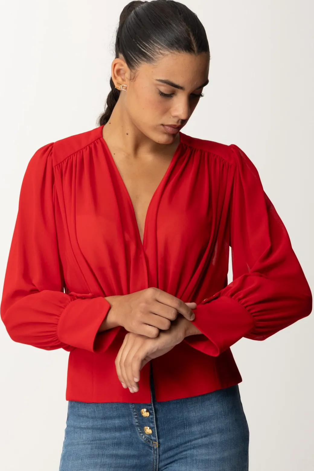 Donna Elisabetta Franchi Camicia Morbida In Georgette con Baschina