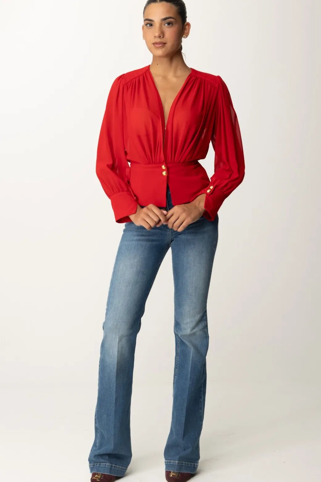 Donna Elisabetta Franchi Camicia Morbida In Georgette con Baschina