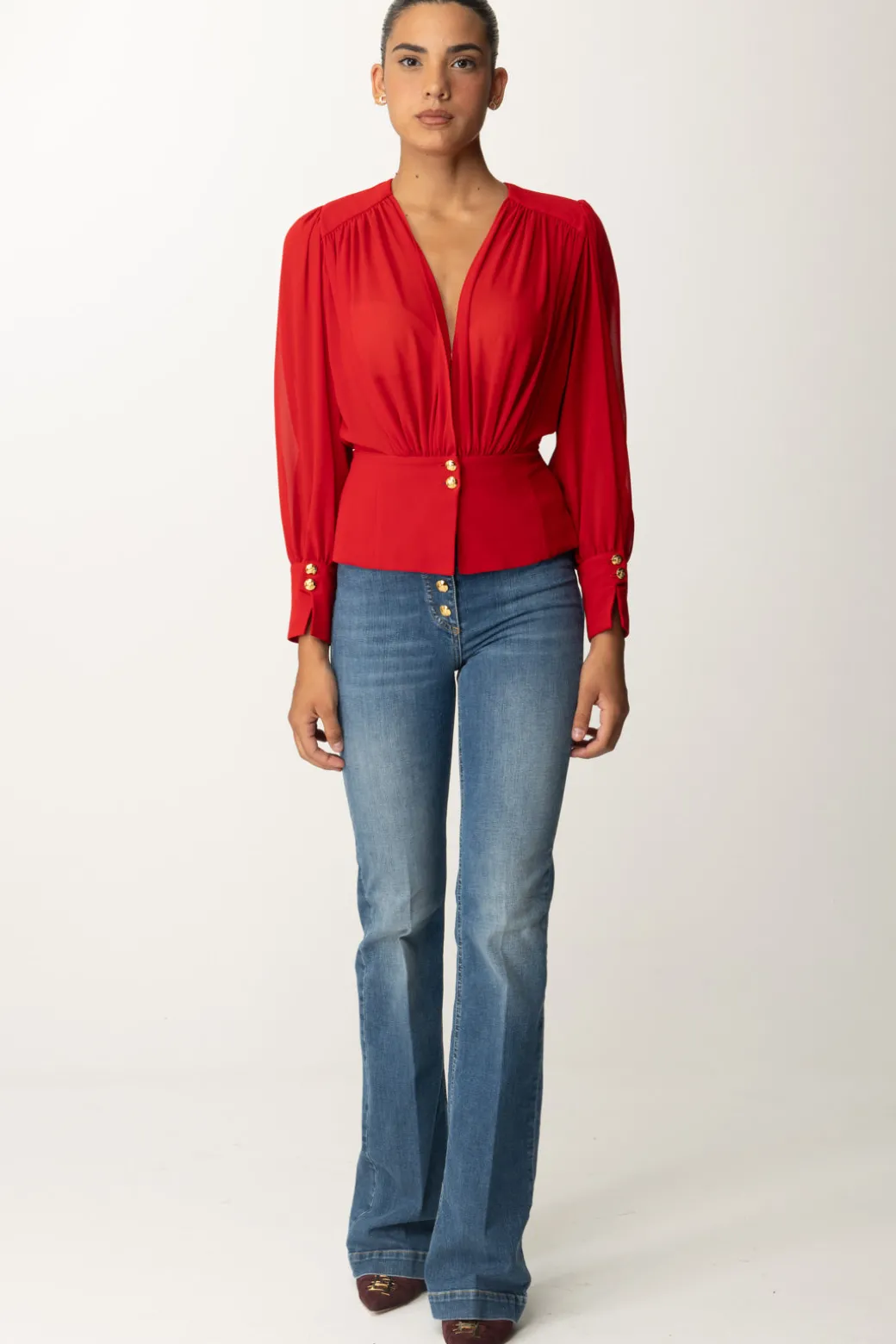 Donna Elisabetta Franchi Camicia Morbida In Georgette con Baschina