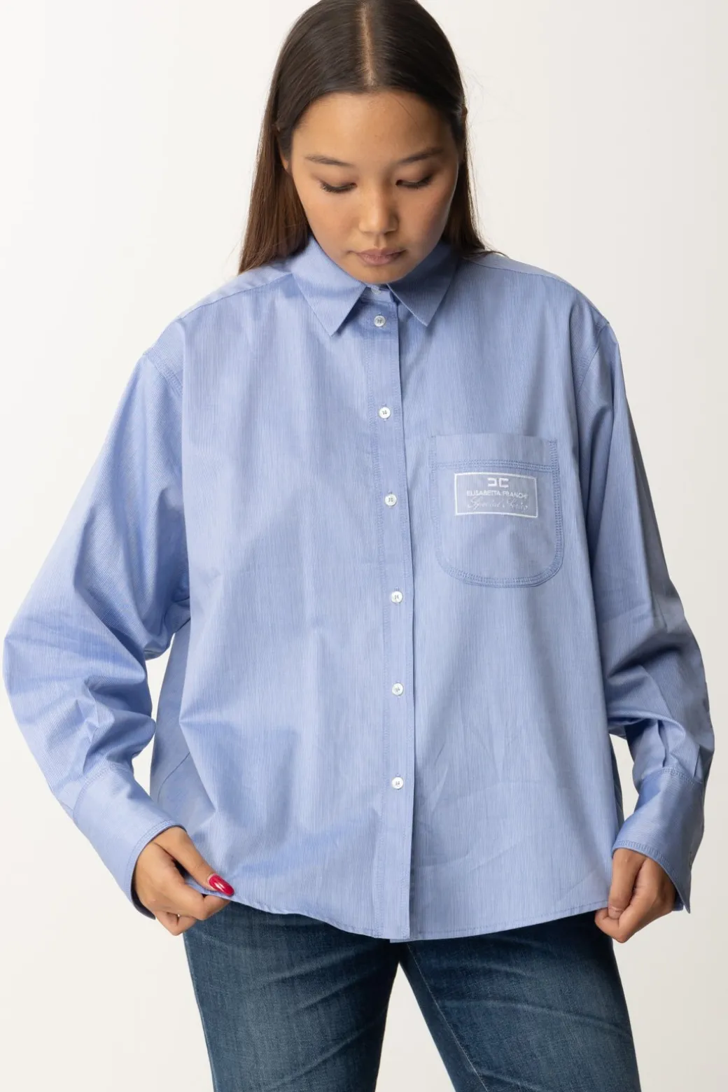 Donna Elisabetta Franchi Camicia Over con Etichetta Logo