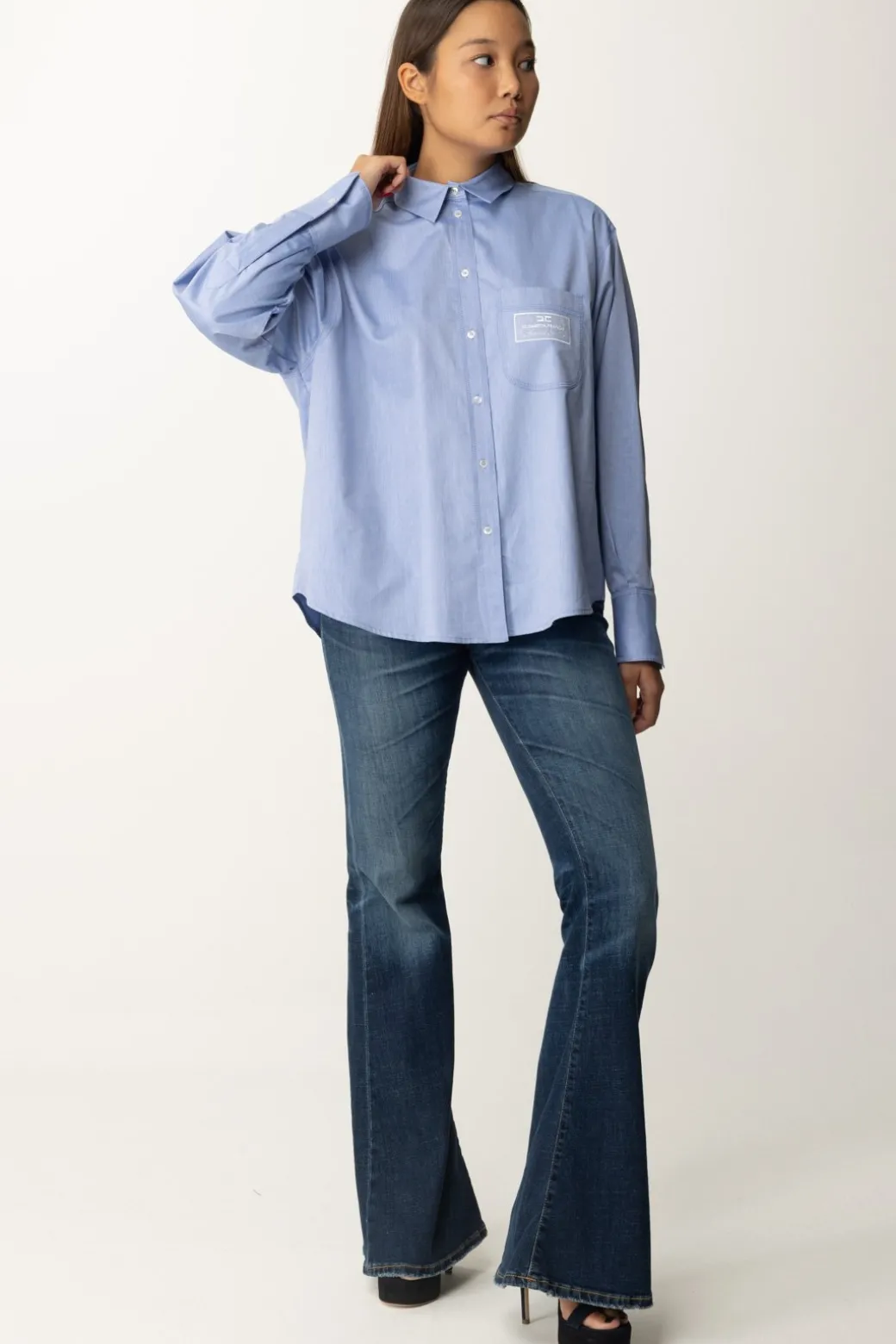 Donna Elisabetta Franchi Camicia Over con Etichetta Logo