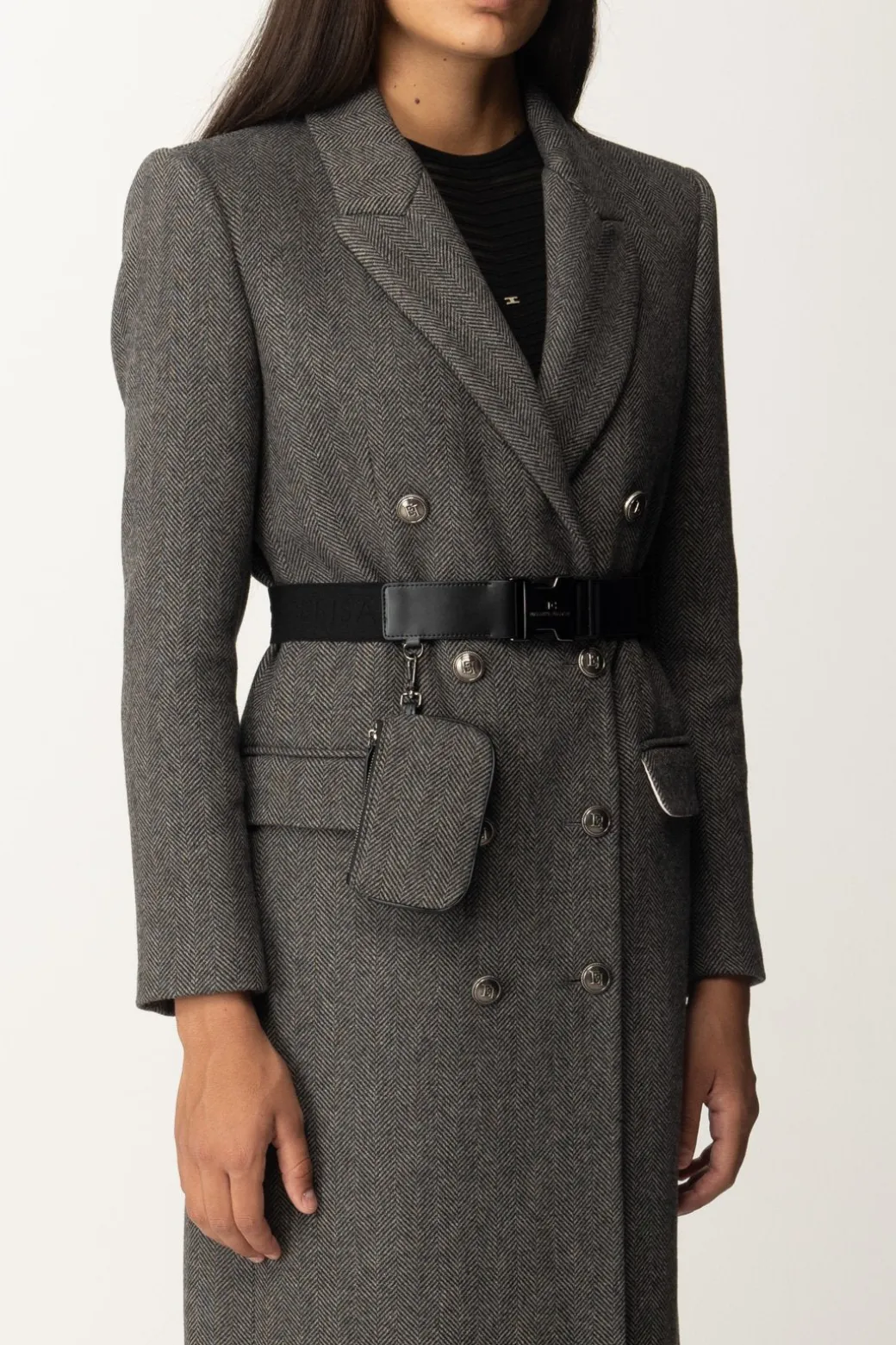 Donna Elisabetta Franchi Cappotto Lungo In Misto Lana con Cintura
