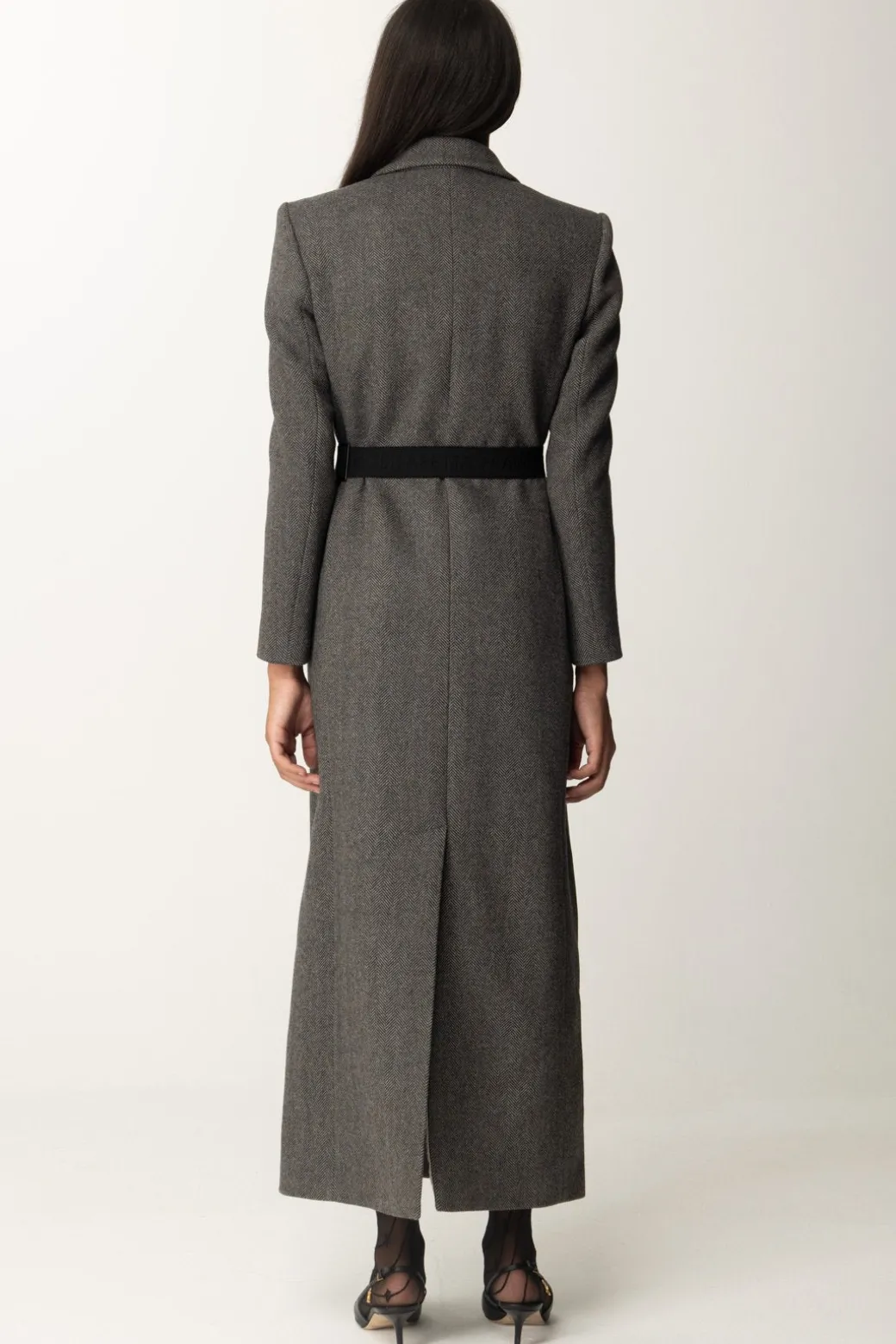 Donna Elisabetta Franchi Cappotto Lungo In Misto Lana con Cintura