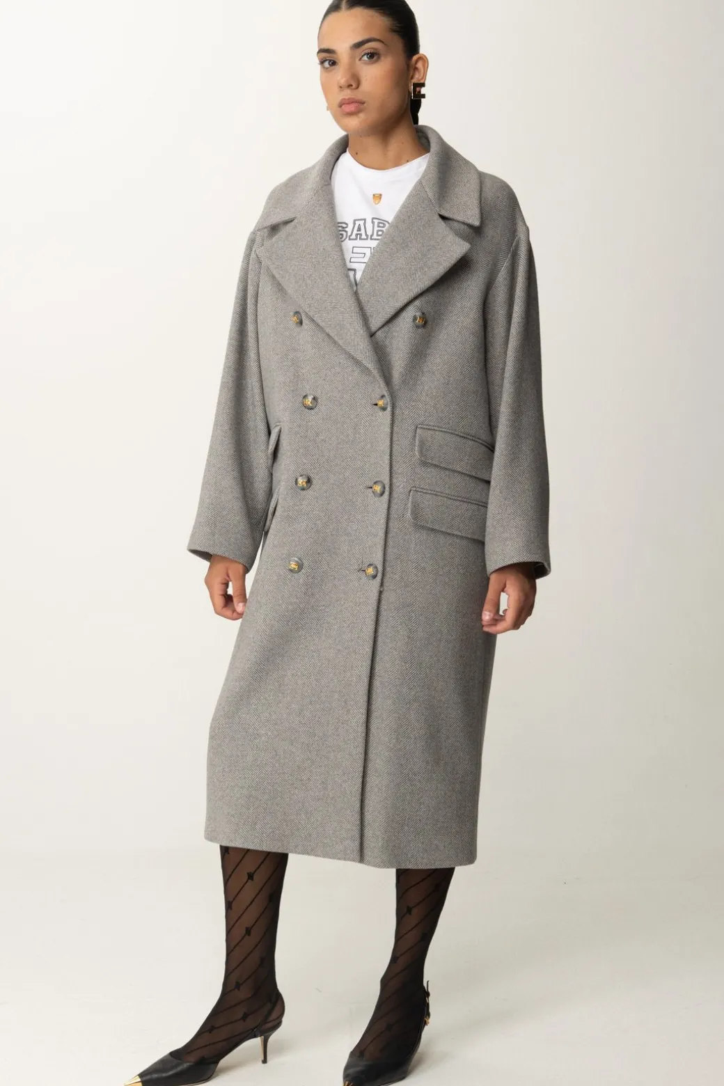 Donna Elisabetta Franchi Cappotto Over Doppiopetto Lungo