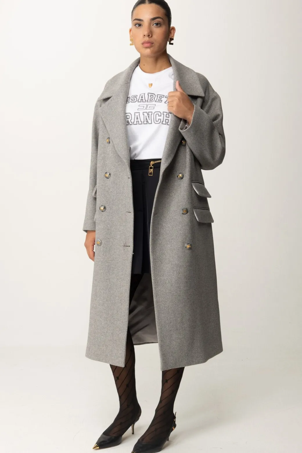Donna Elisabetta Franchi Cappotto Over Doppiopetto Lungo