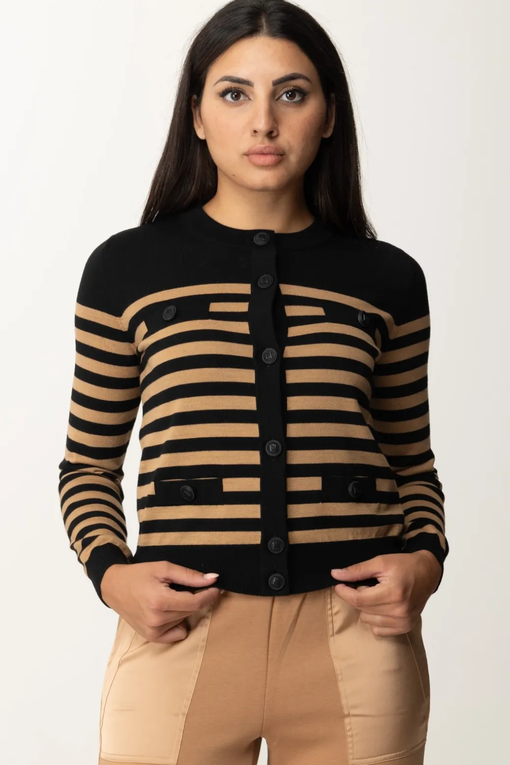 Donna Elisabetta Franchi Cardigan a Righe con Taschine