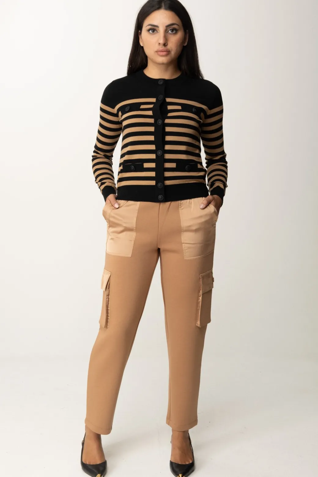 Donna Elisabetta Franchi Cardigan a Righe con Taschine