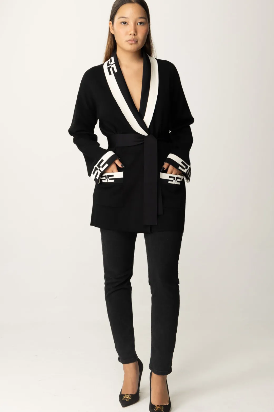 Donna Elisabetta Franchi Cardigan con Bande Logo