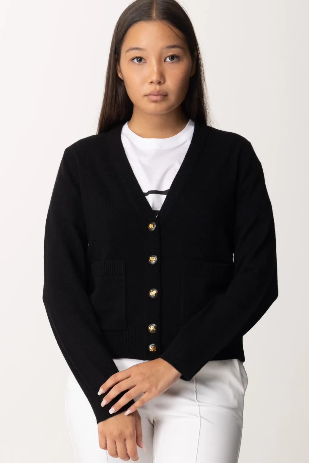 Donna Elisabetta Franchi Cardigan con Bottoni Gold
