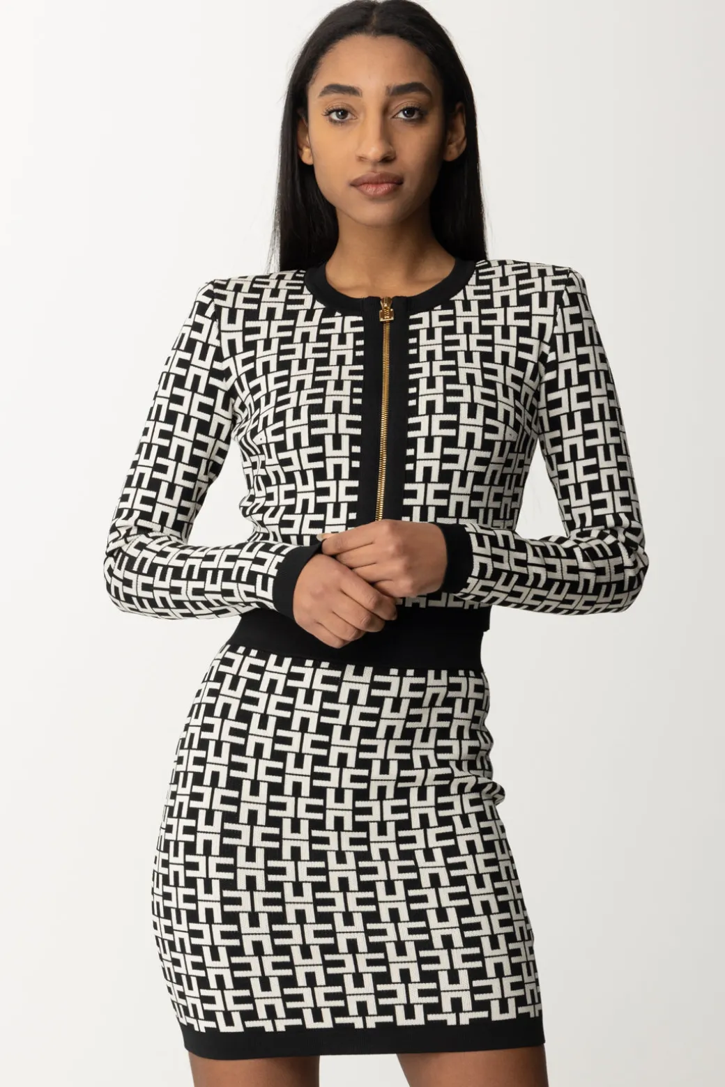 Donna Elisabetta Franchi Cardigan Corto In Viscosa Stampa Logo