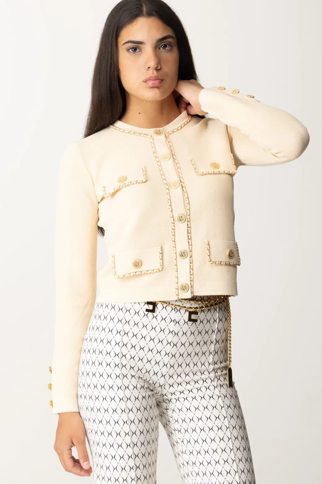 Donna Elisabetta Franchi Cardigan Crop con Catenella