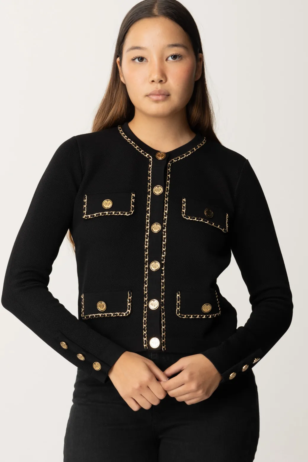 Donna Elisabetta Franchi Cardigan Crop con Catenella