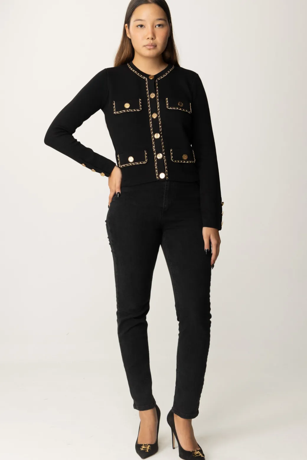 Donna Elisabetta Franchi Cardigan Crop con Catenella