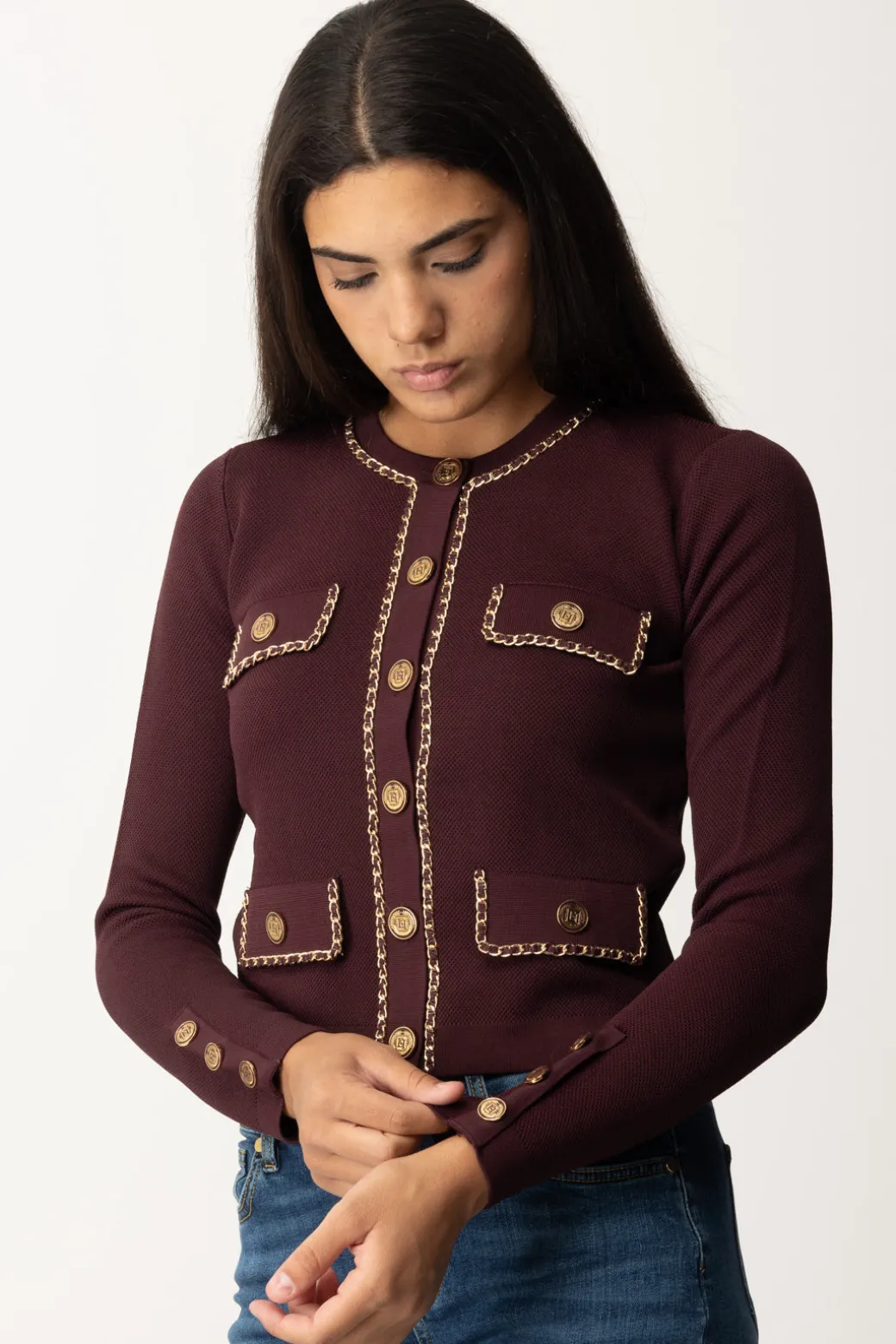Donna Elisabetta Franchi Cardigan Crop con Catenella