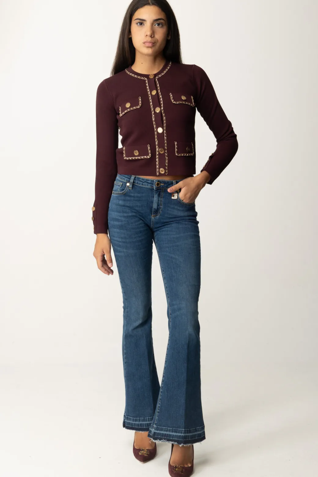 Donna Elisabetta Franchi Cardigan Crop con Catenella