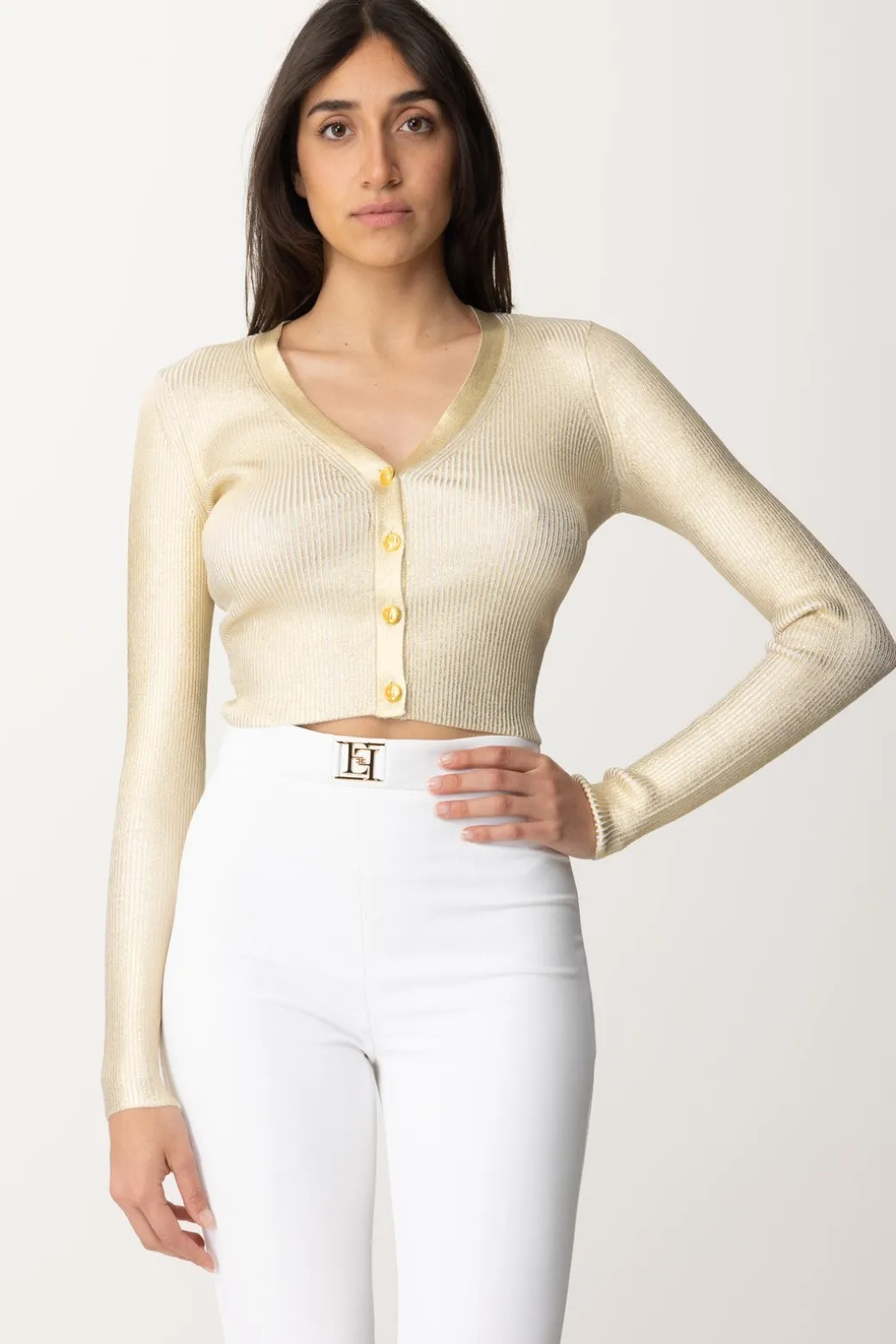 Donna Elisabetta Franchi Cardigan Cropped Laminato