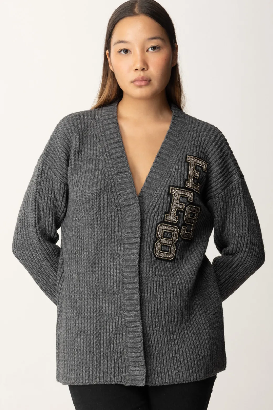 Donna Elisabetta Franchi Cardigan In Lana con Patch Ef98