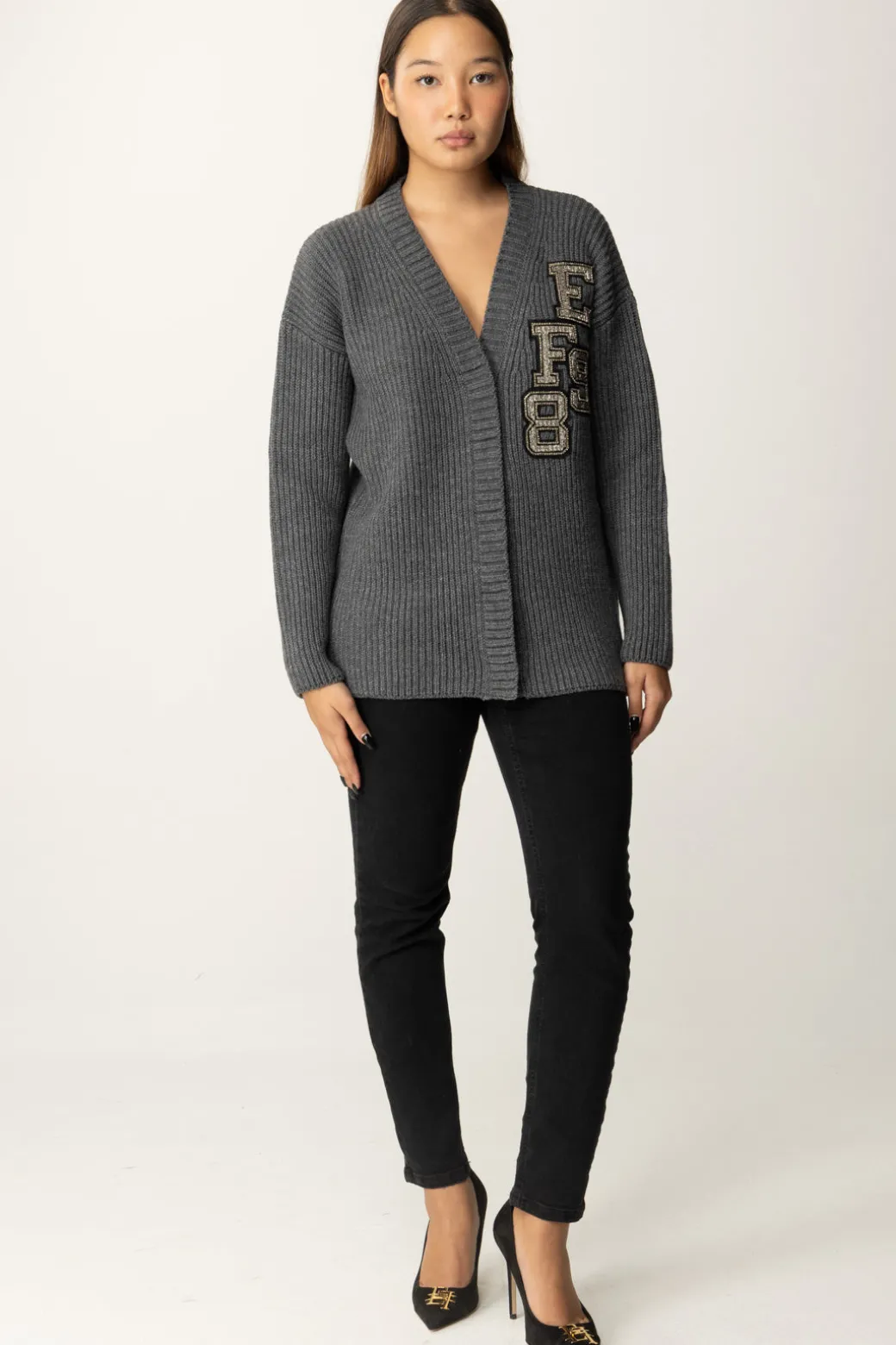 Donna Elisabetta Franchi Cardigan In Lana con Patch Ef98