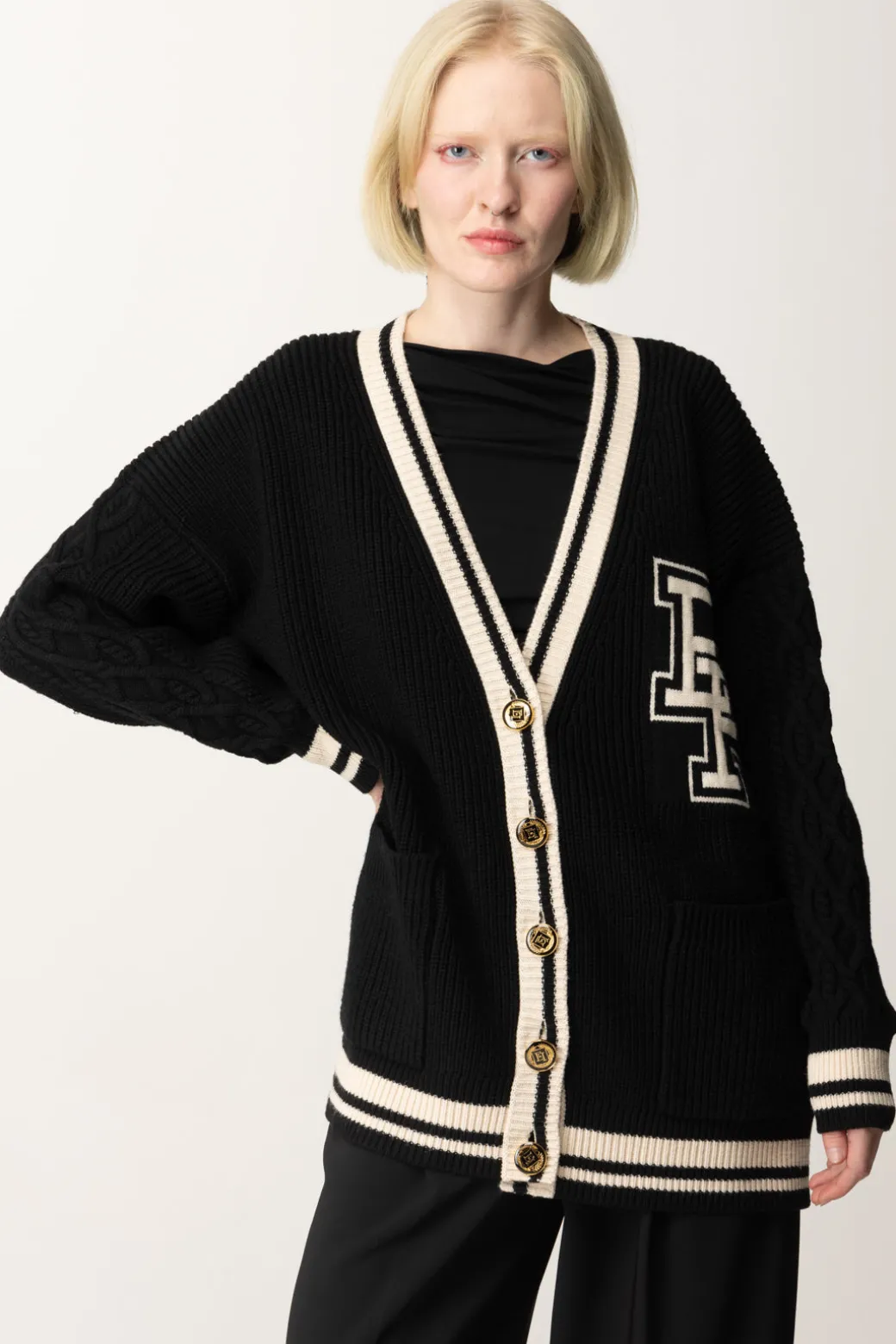 Donna Elisabetta Franchi Cardigan In Lana Stile College
