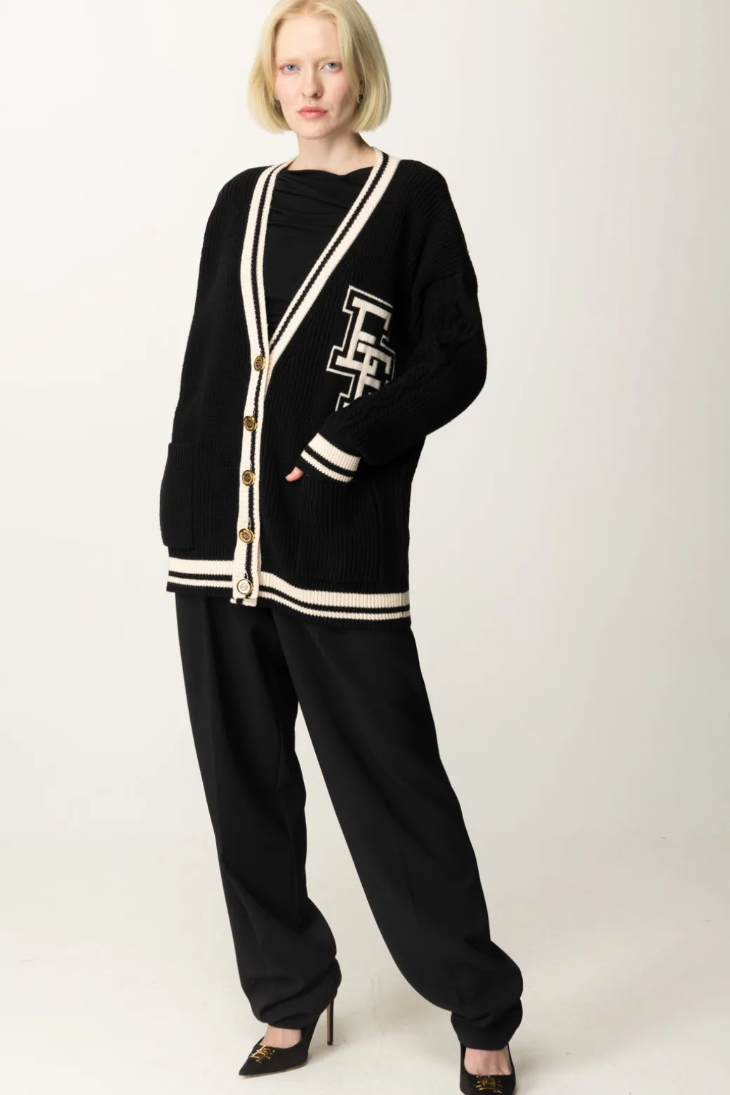 Donna Elisabetta Franchi Cardigan In Lana Stile College
