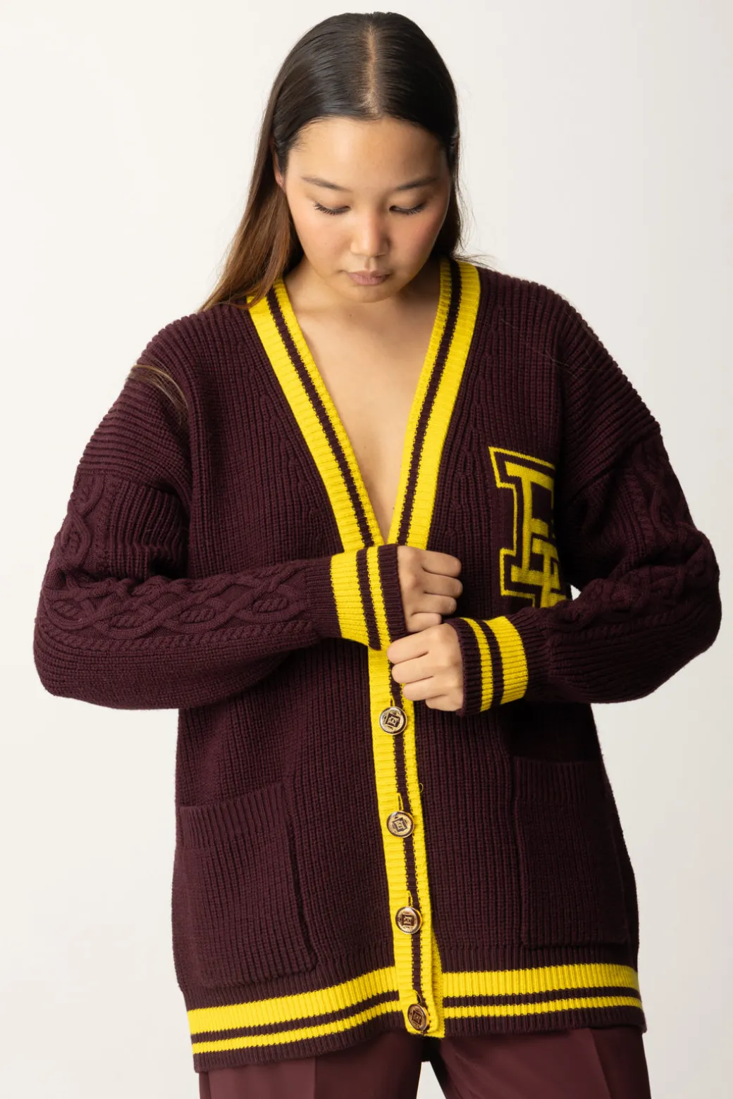 Donna Elisabetta Franchi Cardigan In Lana Stile College