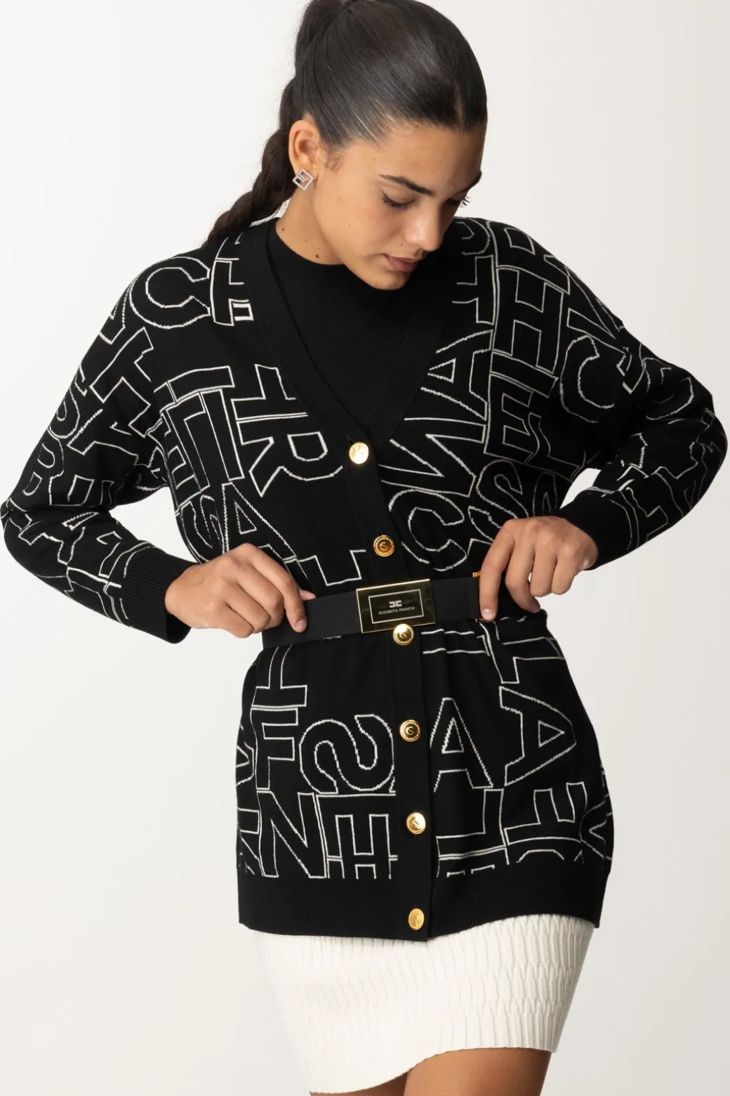 Donna Elisabetta Franchi Cardigan In Misto Lana Lettering