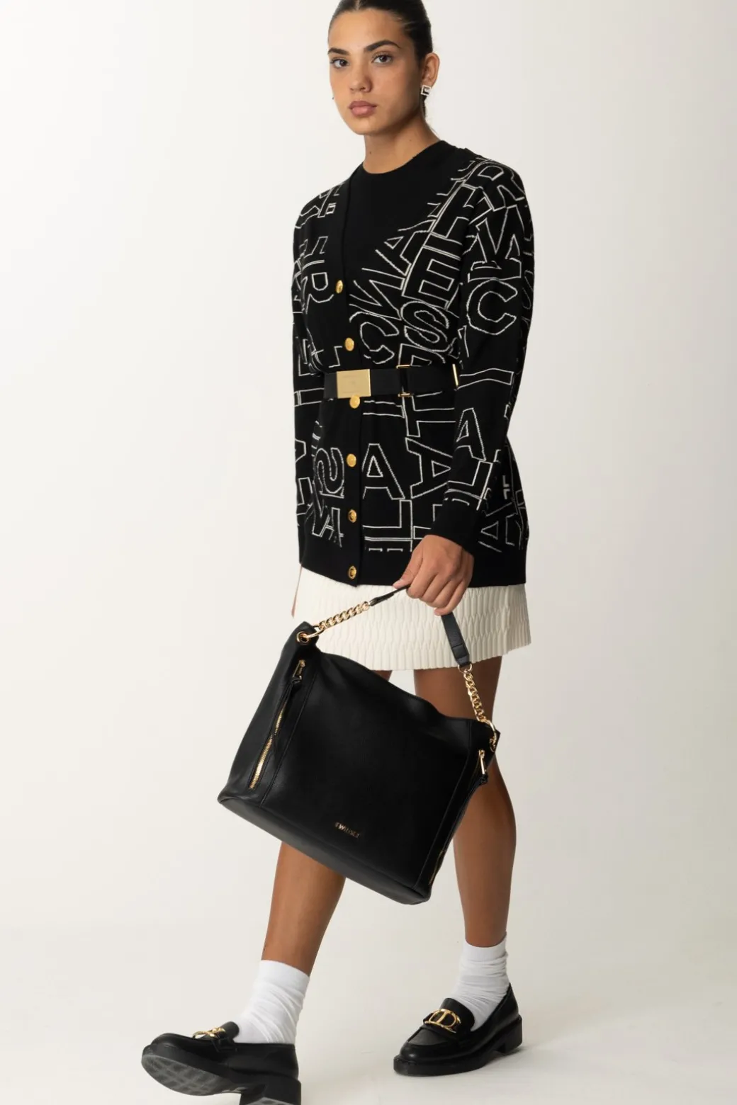 Donna Elisabetta Franchi Cardigan In Misto Lana Lettering
