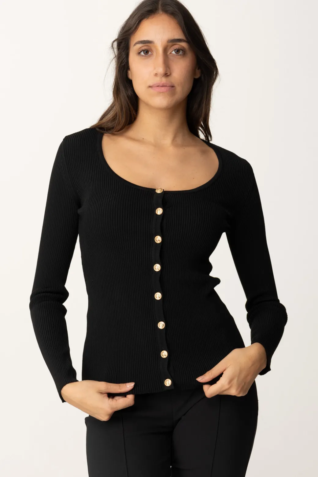 Donna Elisabetta Franchi Cardigan In Viscosa Effetto Plissé