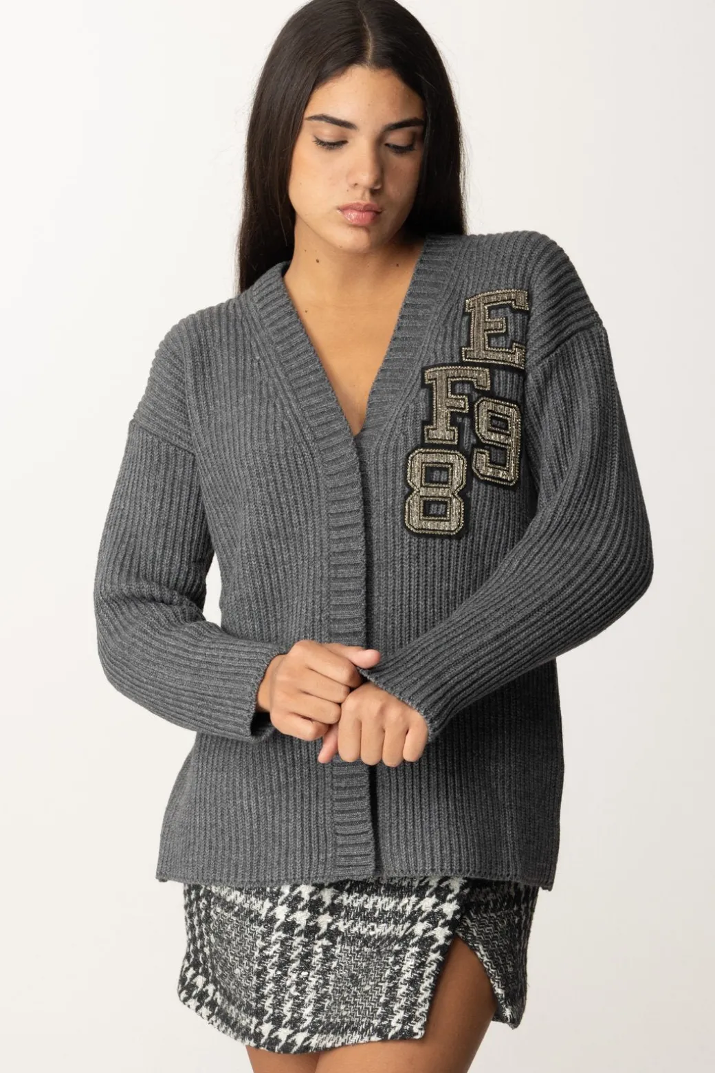 Donna Elisabetta Franchi Cardigan Oversize con Dettagli Logo