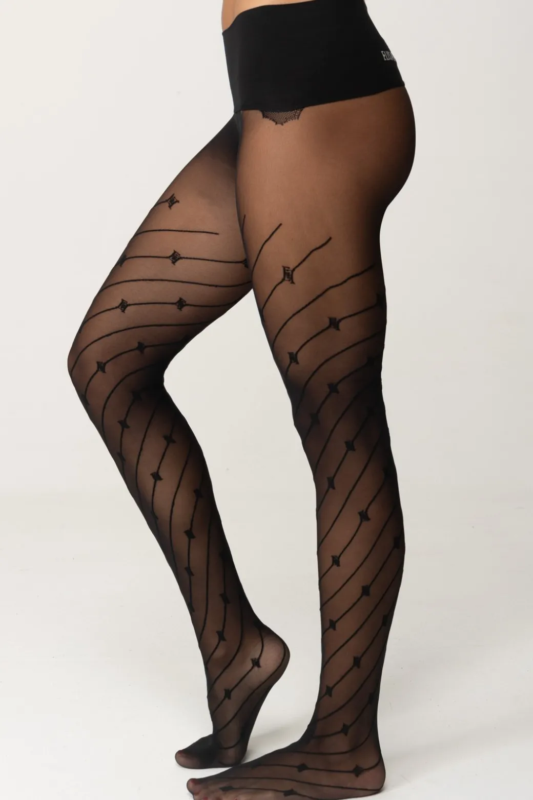 Donna Elisabetta Franchi Collant a Righe Diagonali con Logo