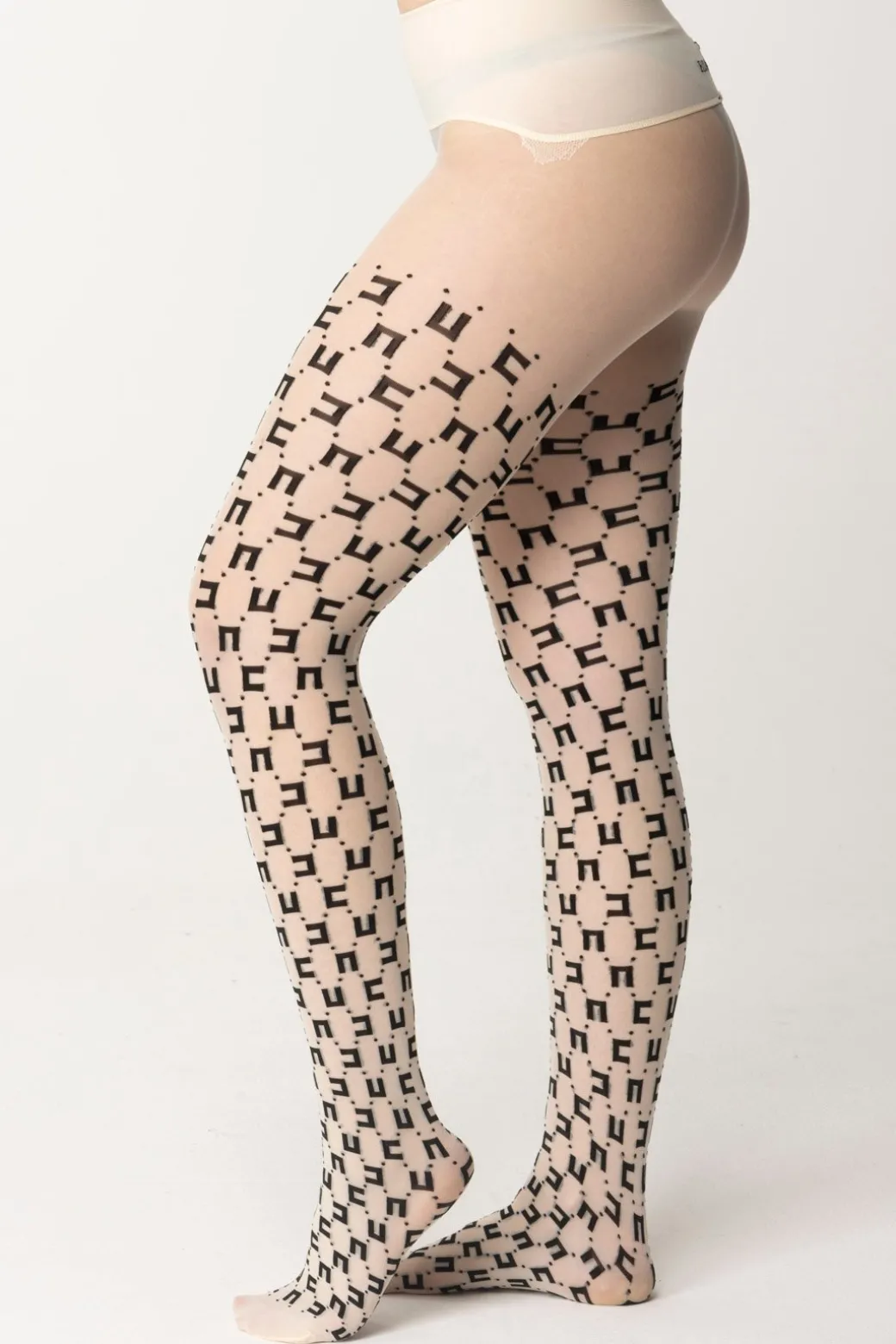 Donna Elisabetta Franchi Collant Stampa Logo Cubico