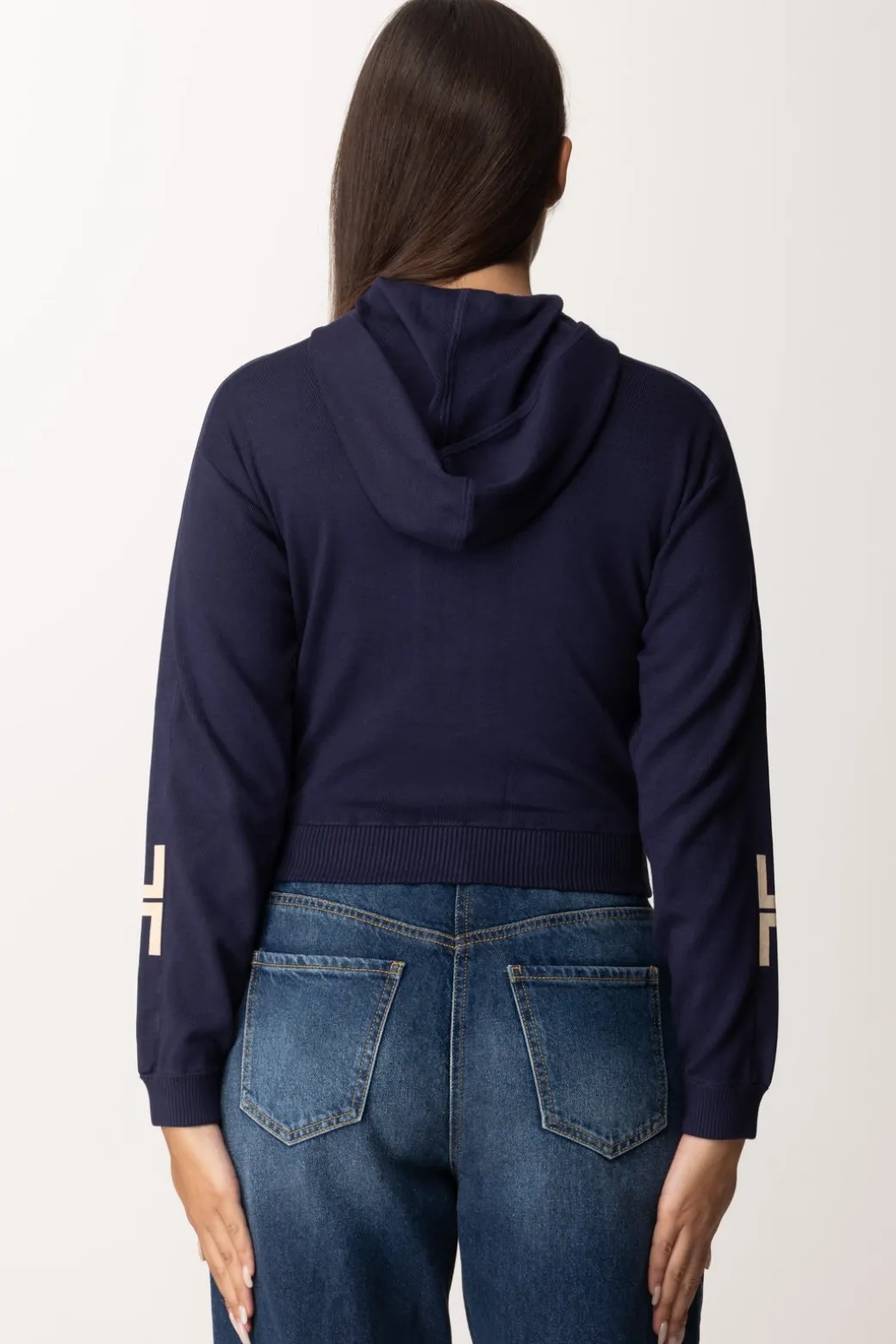 Donna Elisabetta Franchi Felpa Crop con Bande Bicolor