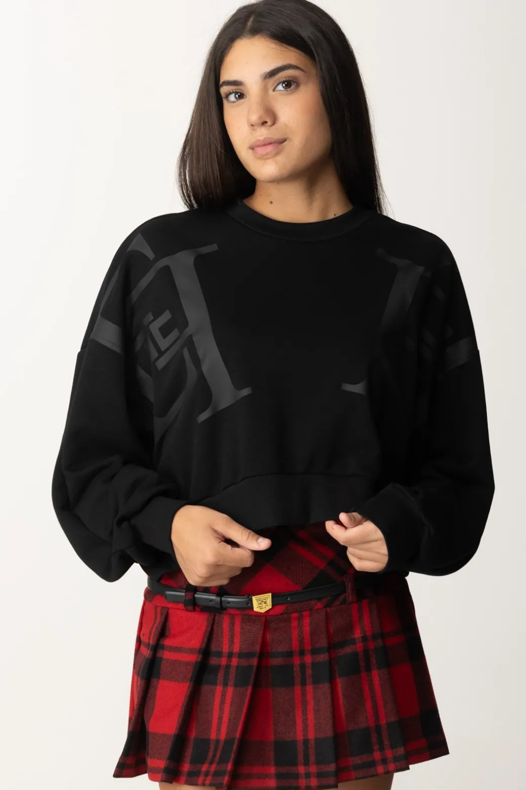 Donna Elisabetta Franchi Felpa Crop con Maxi Stampa Logo