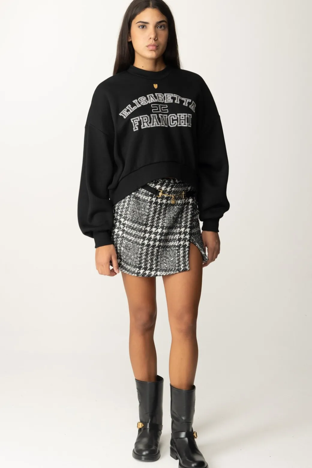 Donna Elisabetta Franchi Felpa Cropped con Logo College