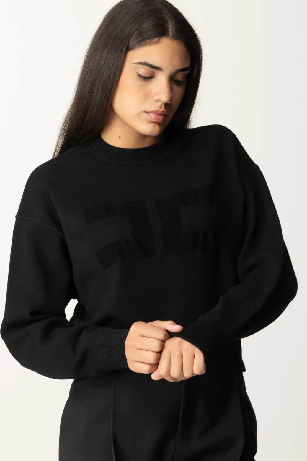 Donna Elisabetta Franchi Felpa Cropped con Ricamo Logo